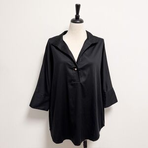 Tuckernuck Black 3/4 Dolman Sleeve V Neck Gold Button Oversized Willow Top New L